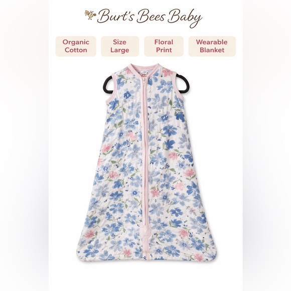 Burts Bees Other - Burt’s Bees Baby Floral Sleep Sack Size L Organic Cotton Zip Wearable Blanket